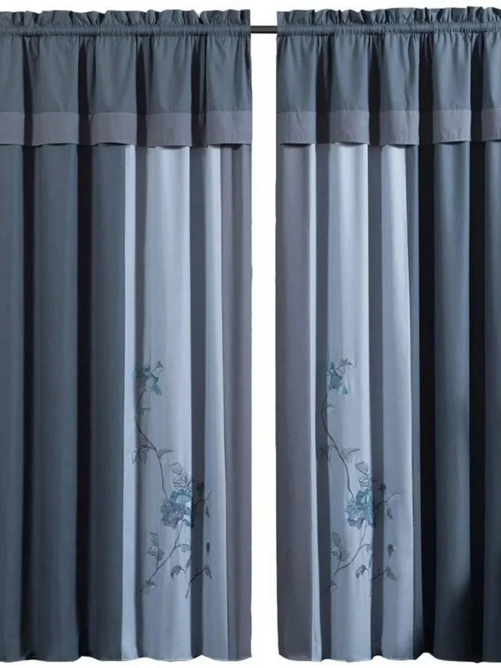 Blue Embroidered Curtain Panel Set